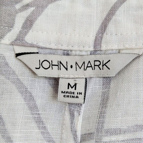 John Mark Linen Button Up Tunic Shirt Size Medium Roll Tab Sleeves Artsy Modern - Picture 5 of 9